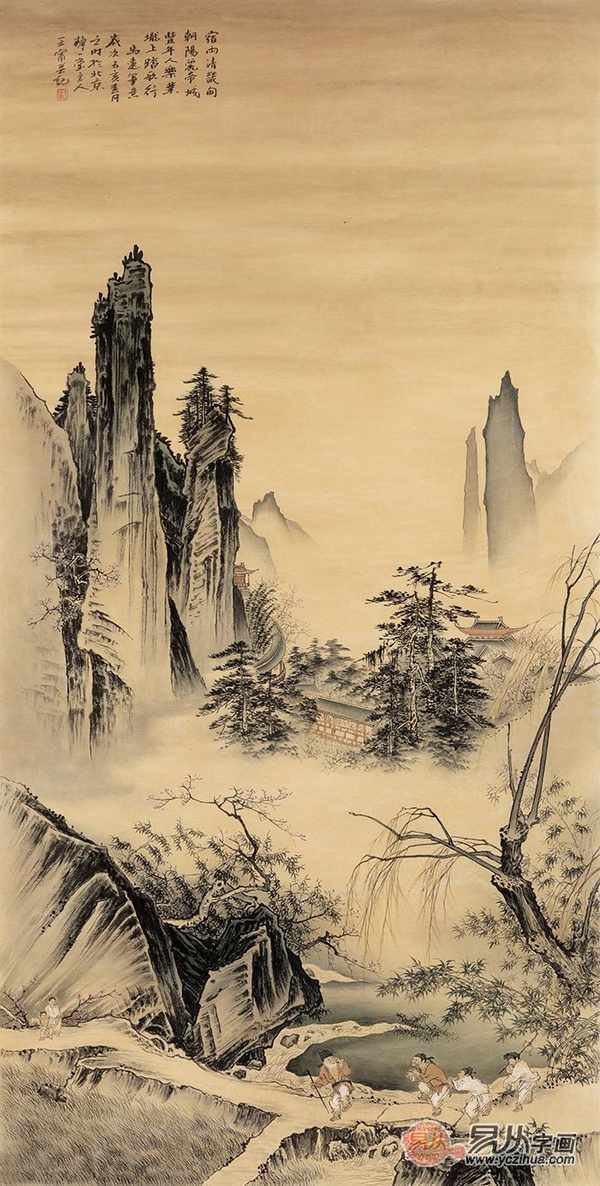鑒賞當代中美協畫家王寧山水人物畫：踏歌圖